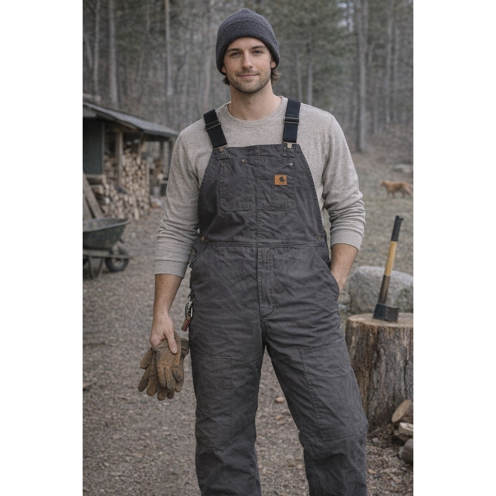 Wells Lamont Mens Bib Overalls XL Charcoal Grey Canvas Double Knee‎ Work Pants